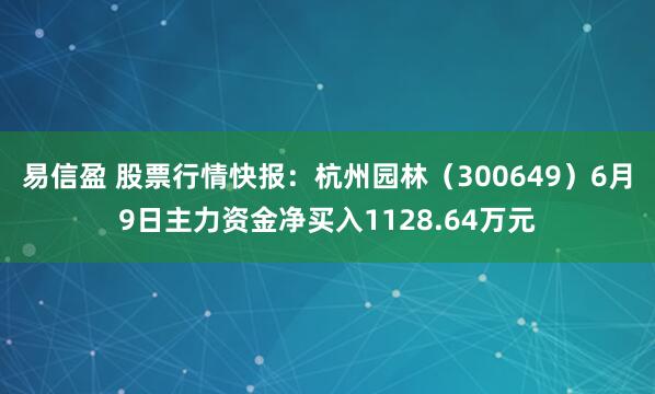 易信盈 股票行情快报：杭州园林（300649）6月9日主力资金净买入1128.64万元