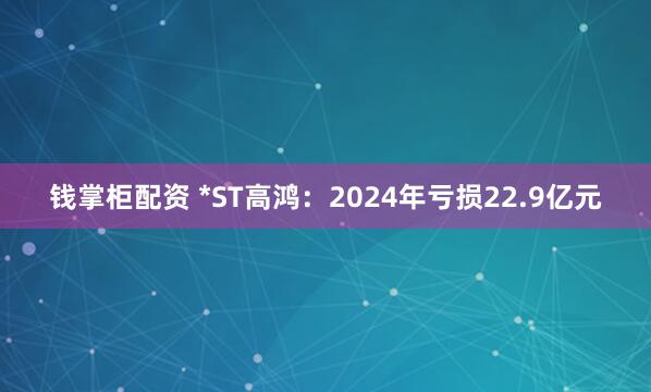 钱掌柜配资 *ST高鸿：2024年亏损22.9亿元